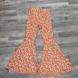Three Bird Nest NWT retro floral ribbed knit bell bottom pants size large R2